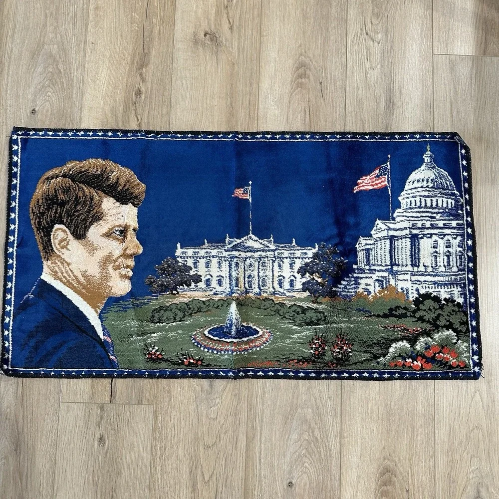 Vintage 60's John F Kennedy White House Rug Tapestry Wall Art President JFK